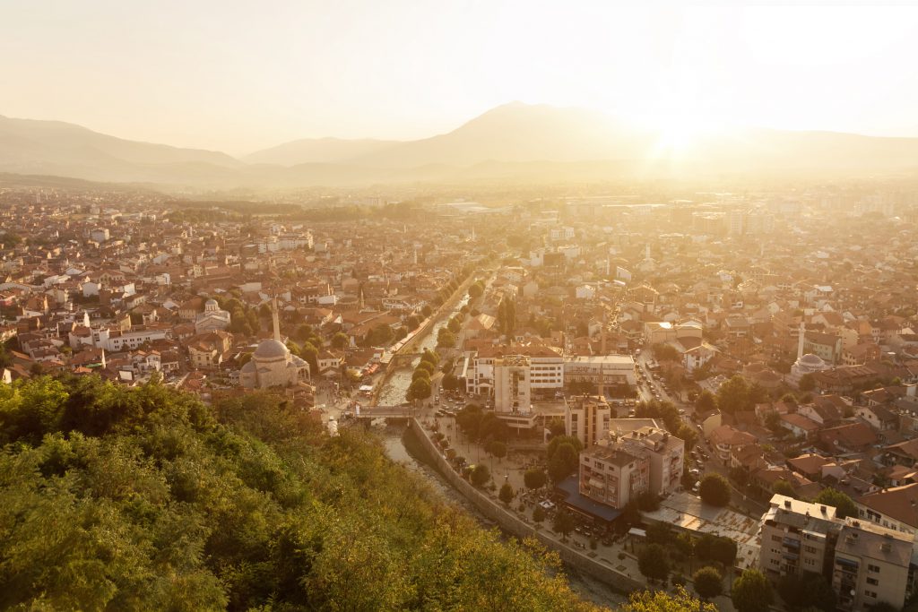 Old and cultural city of Prizren, Kosovo in the evening sunshine