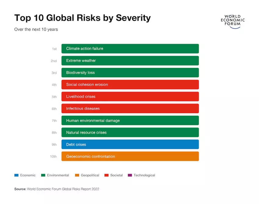 Top 10 wereldwijde risico's naar ernst